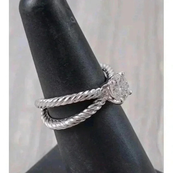 David Yurman Platinum Crossover Cable 1.00ct GIA Round Diamond Engagement Ring - Picture 5 of 12